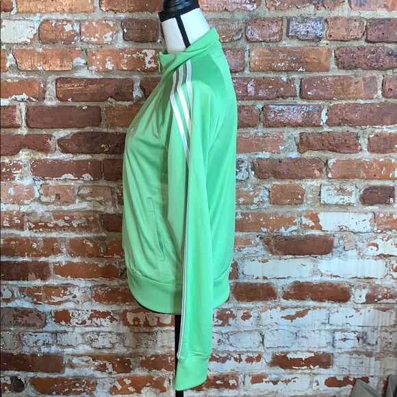 Adidas 3 Stripes Zip Up Jacket Lime Grn/wht NWT M - Picture 4 of 8
